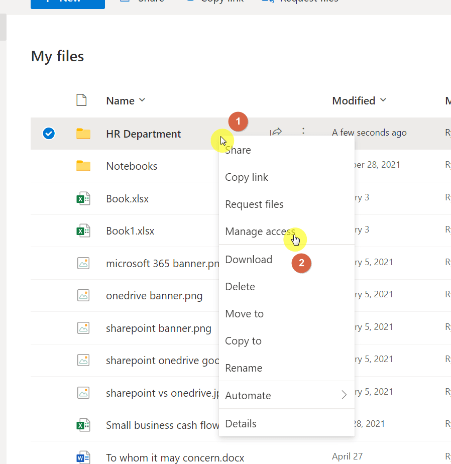 Right click on a folder and click the manage access option