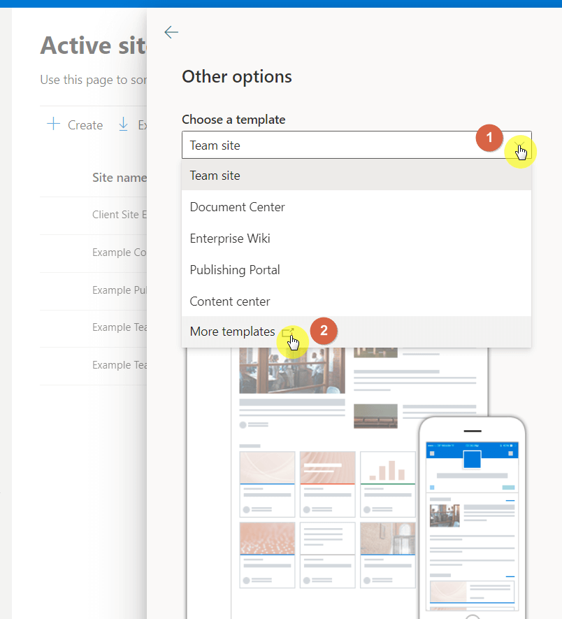 Select the more templates option from the templates dropdown list