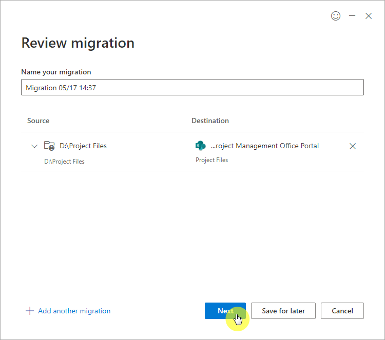 Review the migration details before you proceed