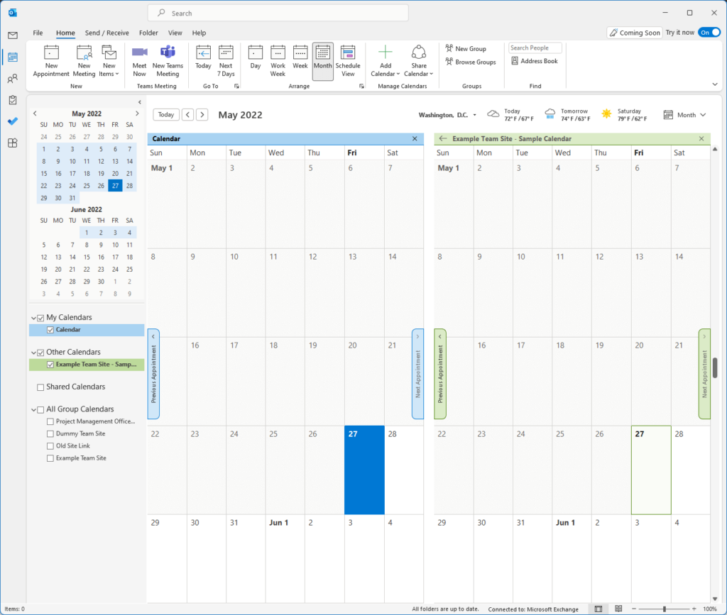 Integration of the SharePoint calendar with Outlook calendar