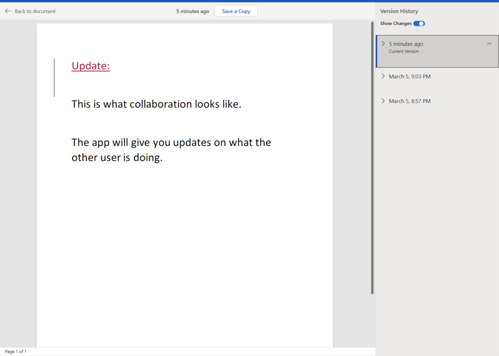 Show changes from different versions of a Microsoft Word document