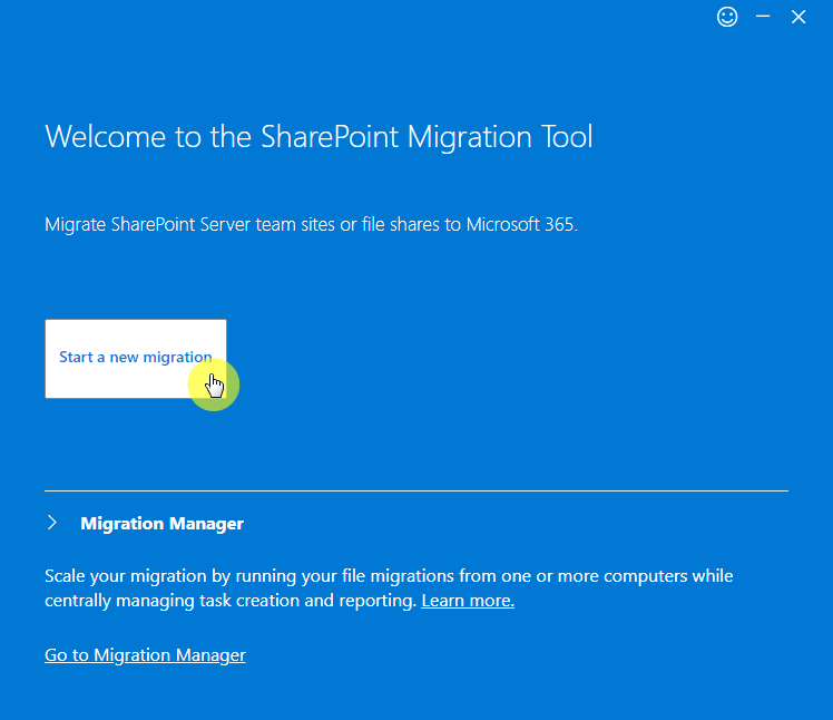 Click the start a new migration button to proceed