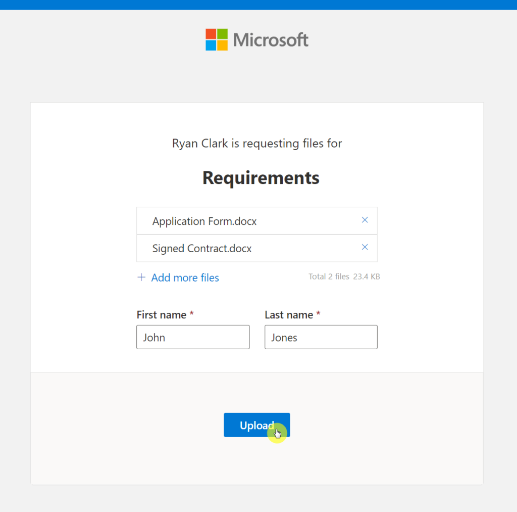Upload the requested files to the page