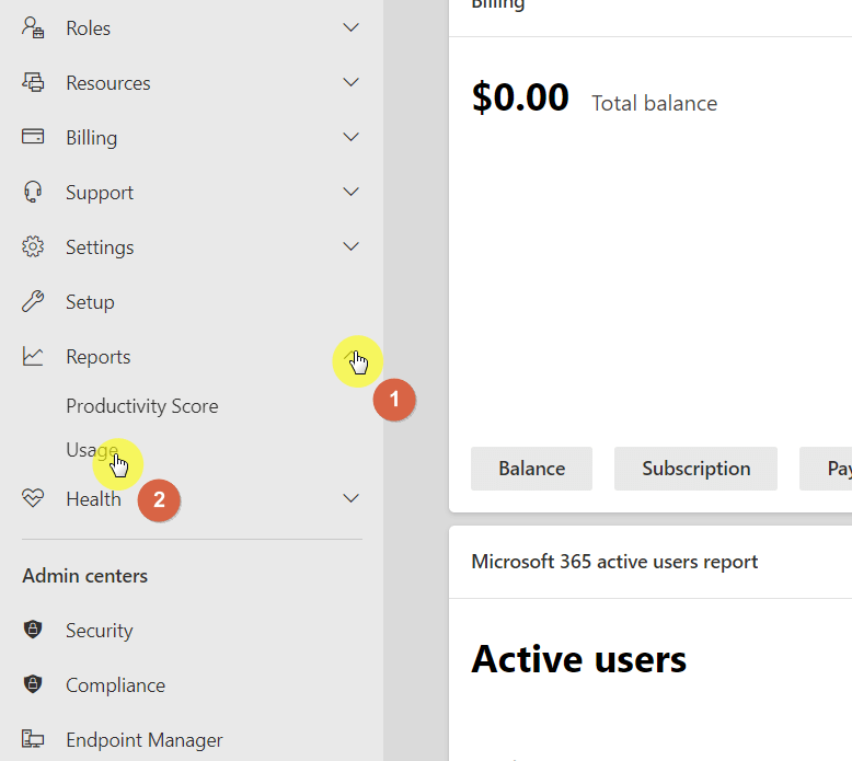 Expand the options for the reports settings in the admin center