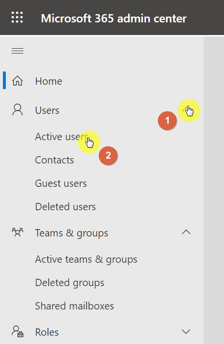 Active users navigation on admin center