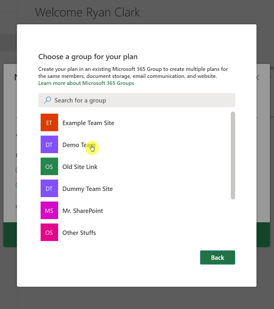 Choose or search for a group to link with your new plan