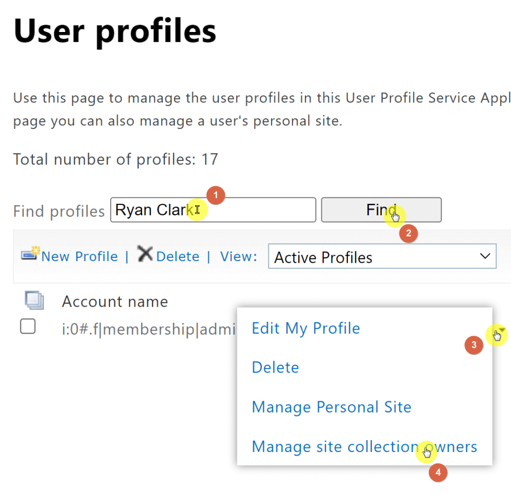 Manage site collection owners from user profile
