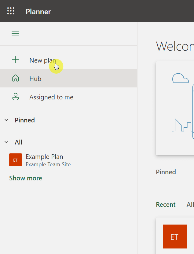 Create a new plan through the new plan button