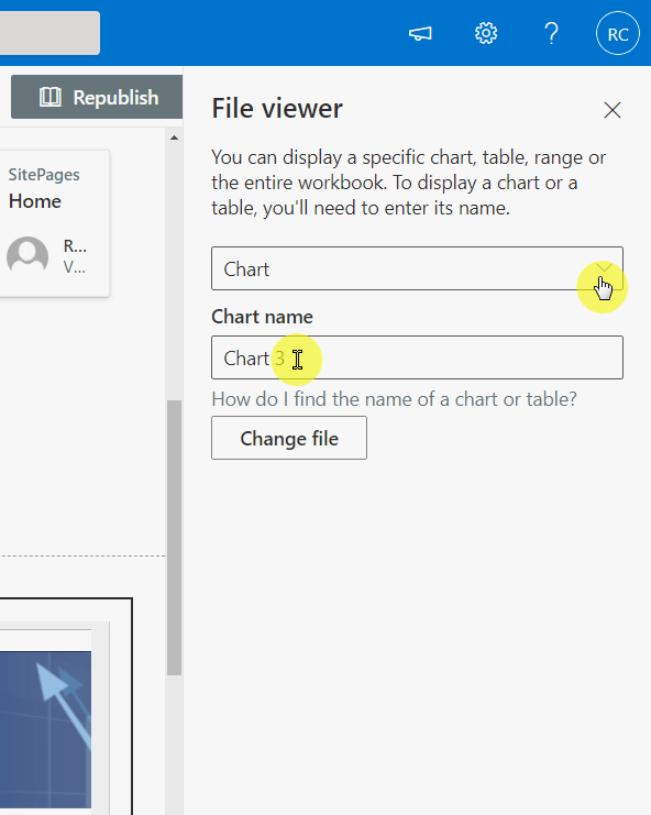 File viewer chart display and chart name