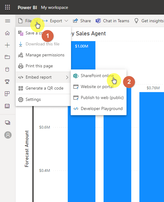 Sharepoint online embed function in Power BI