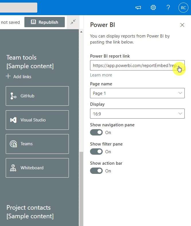 Power BI report link in SharePoint
