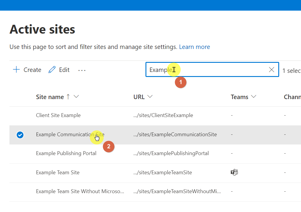 Target site name in active sites