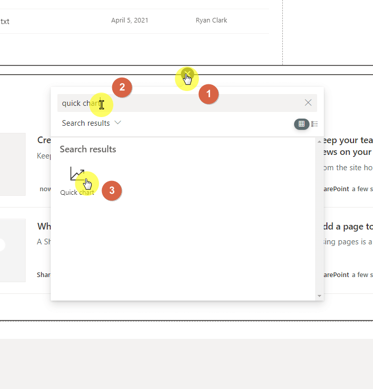 Search and insert quick chart web part