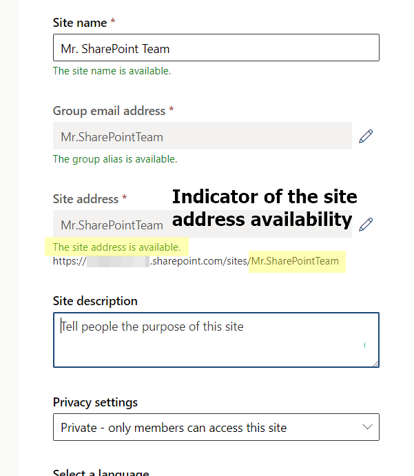 The site address is available