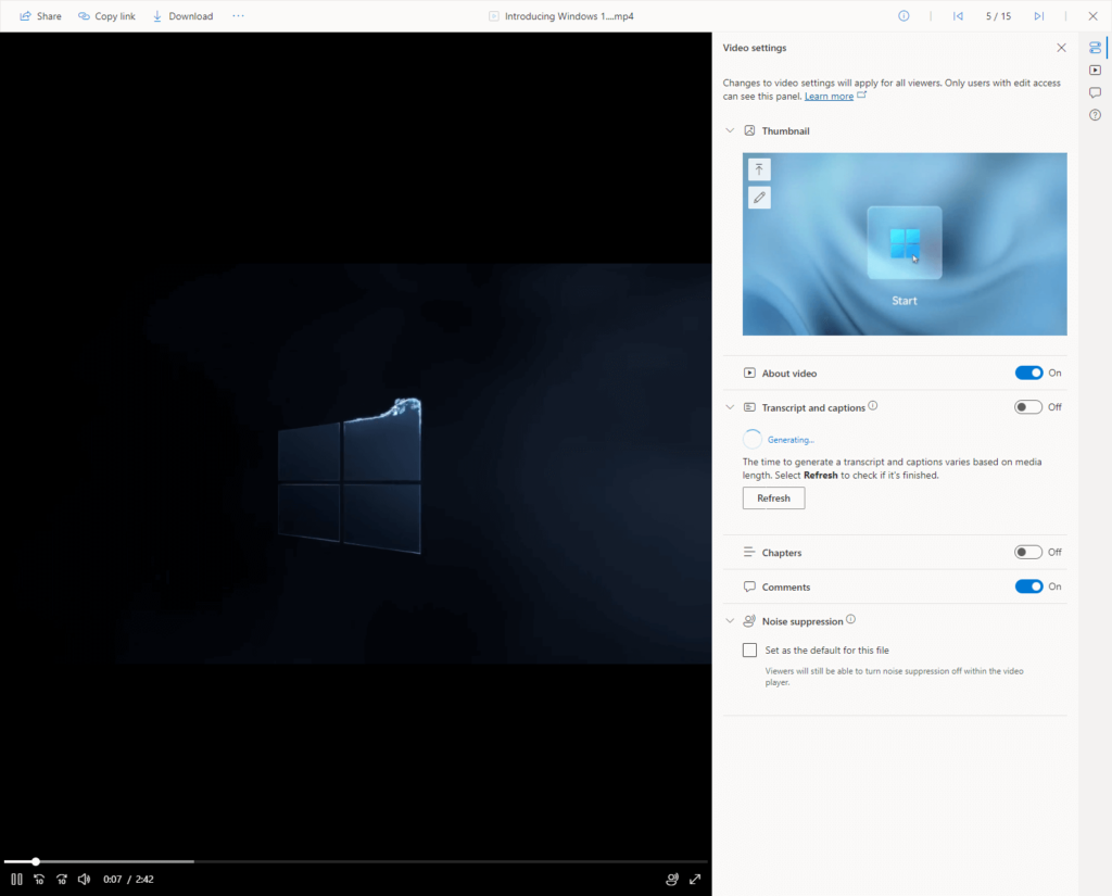 Stream on SharePoint playing a video directly