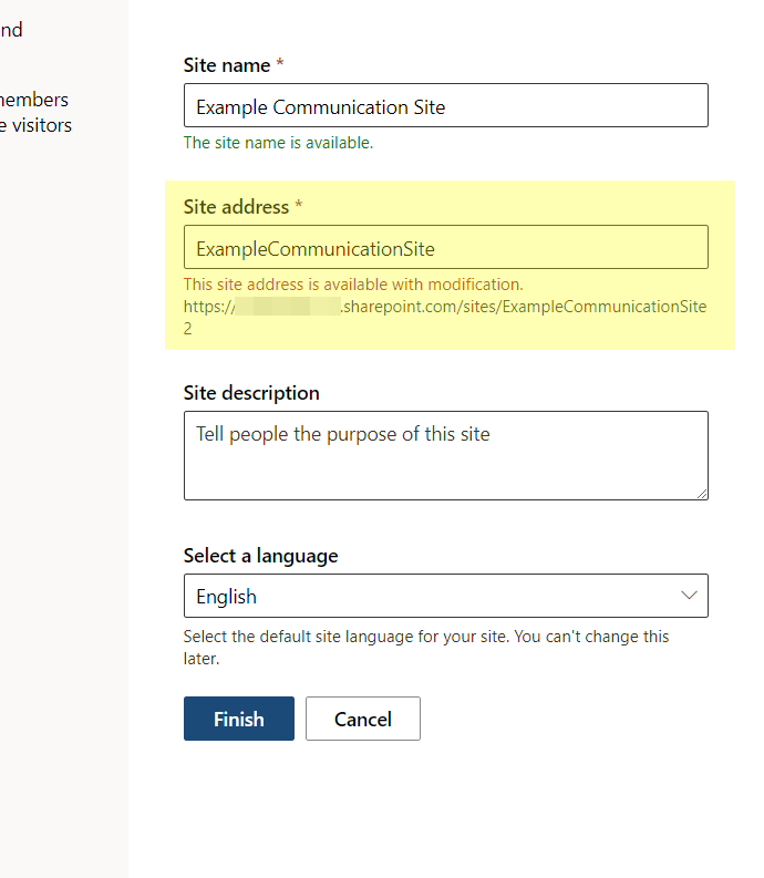 the site address is available with modification