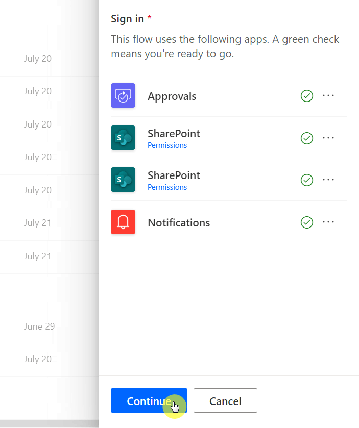 Continue approval workflow
