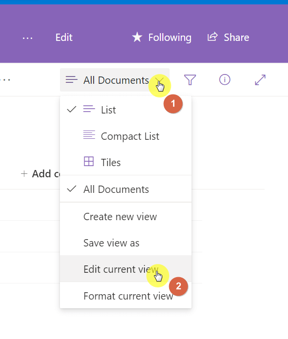 Edit current view option