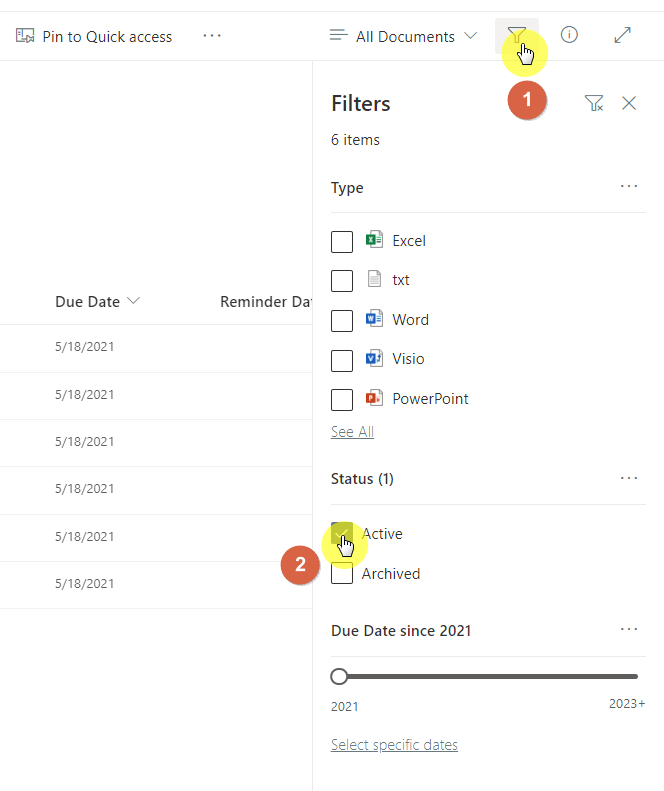 Show only active documents