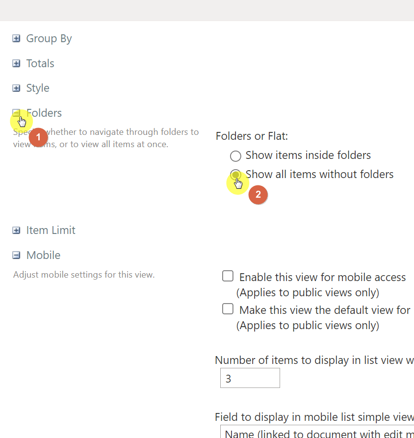 Show all items without folders