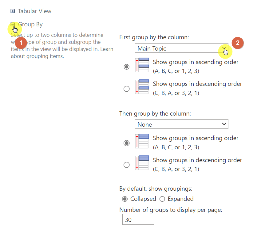 Group by main topic