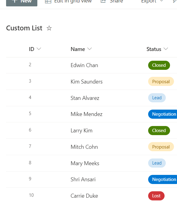 ID column in a list