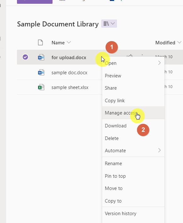 Manage access on document