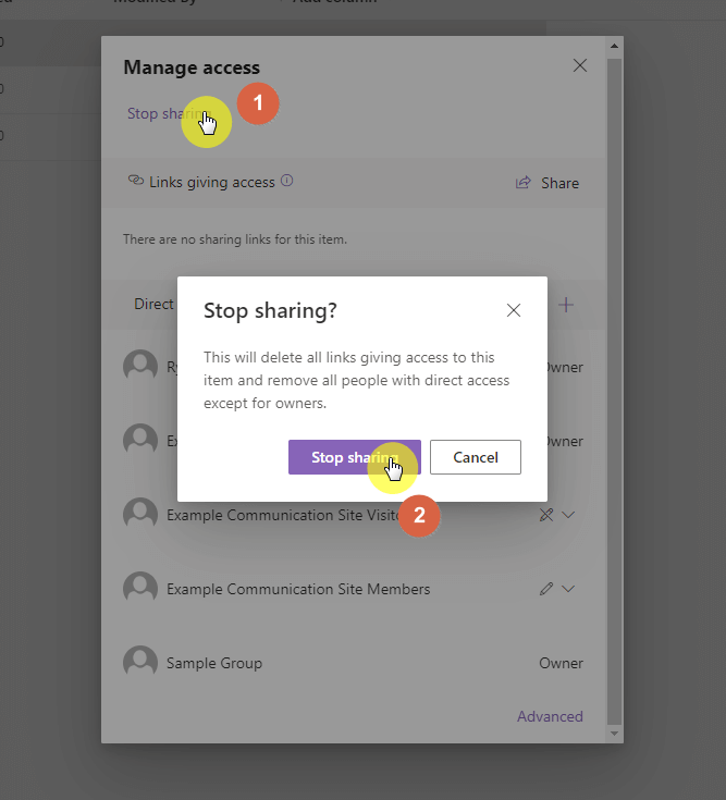 Stop sharing document