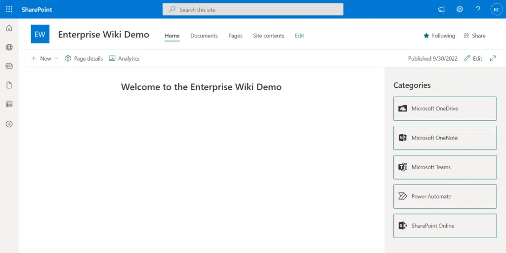 Preview: Enterprise Wiki Demo Homepage