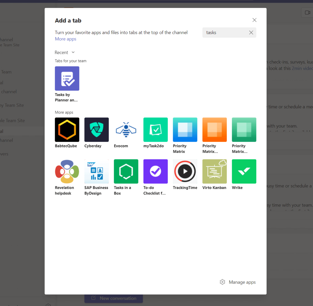 Add Tasks by Planner tab to Teams