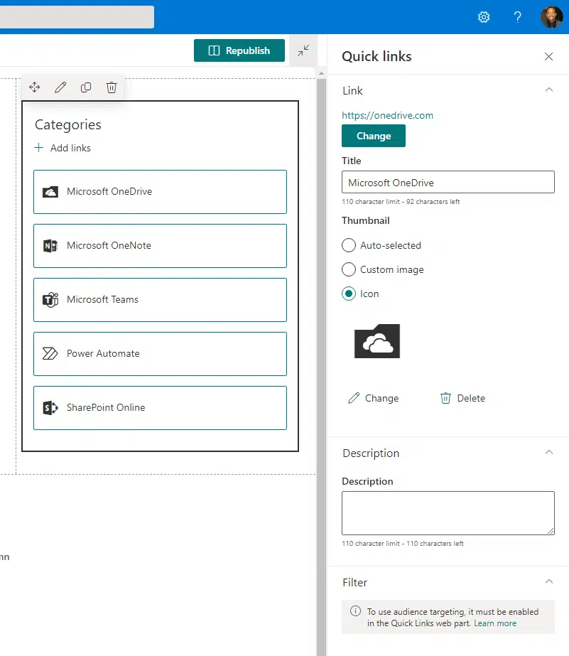 Individual quick links settings