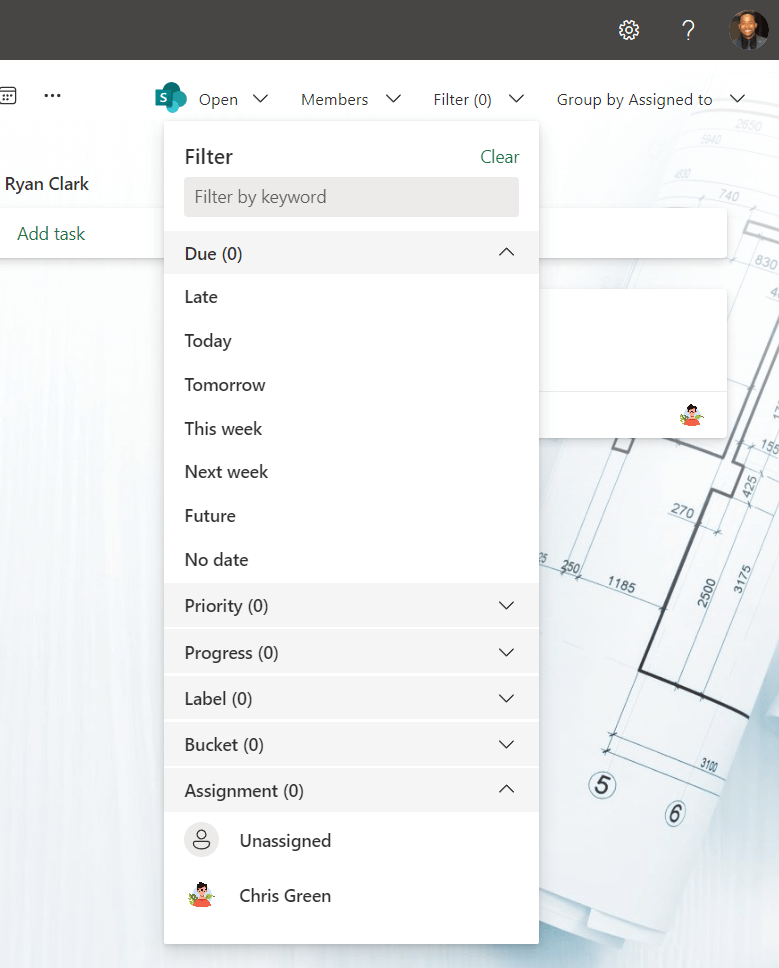 Filter by keyword as a Planner best practice