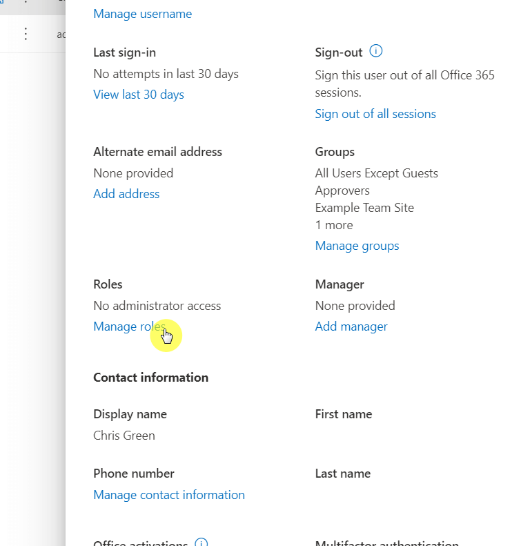 Account panel roles