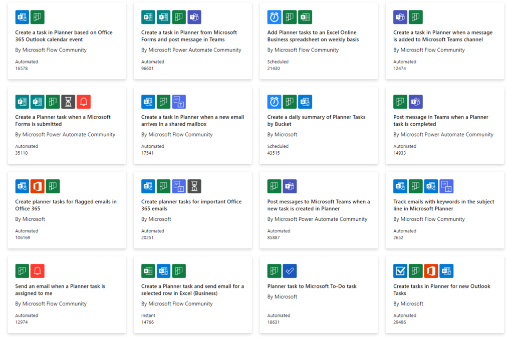 Power Automate templates for Planner