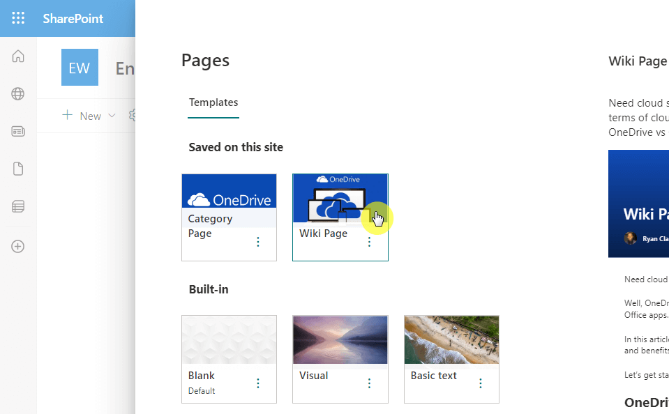 Select wiki page template