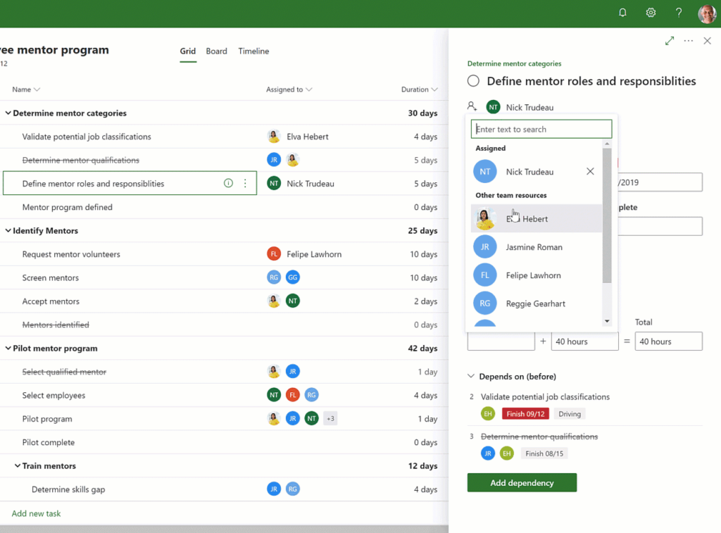 Add assignments in the grid view