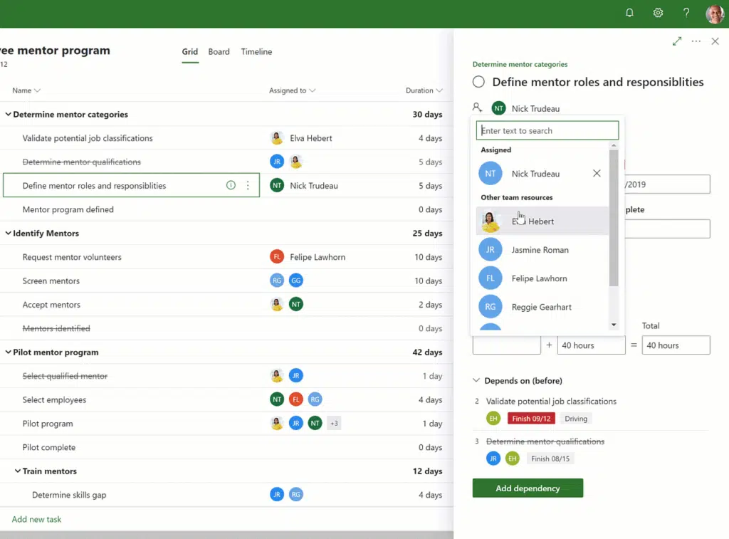 Add assignments in the grid view
