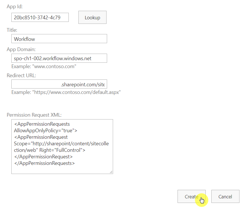 Pasted permission request XML