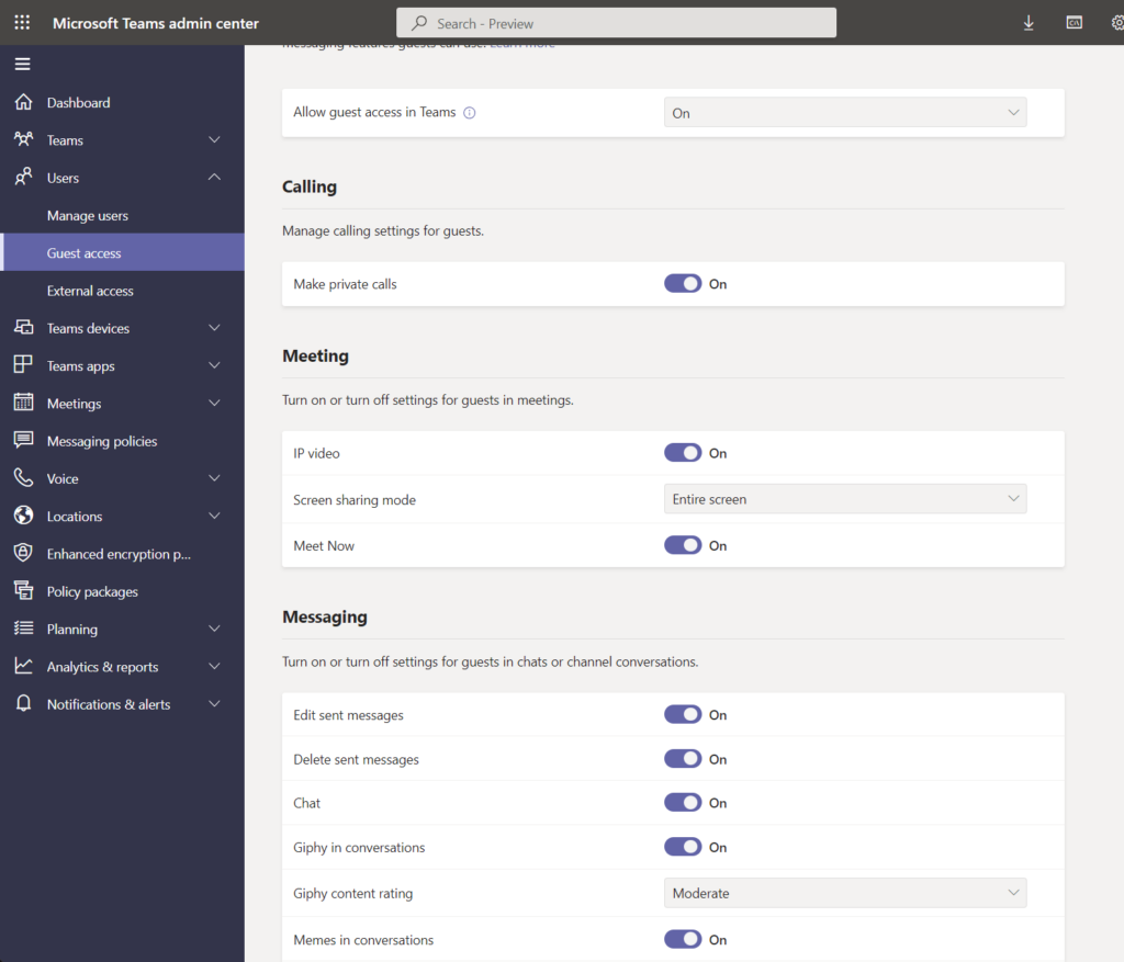 Guest access in Microsoft Teams admin center