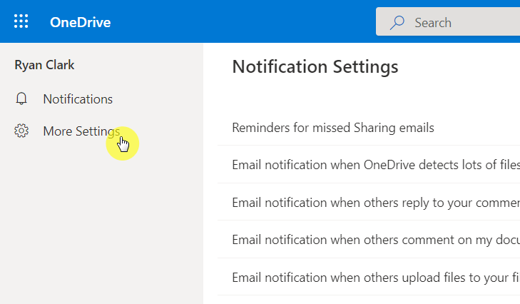 More settings on OneDrive