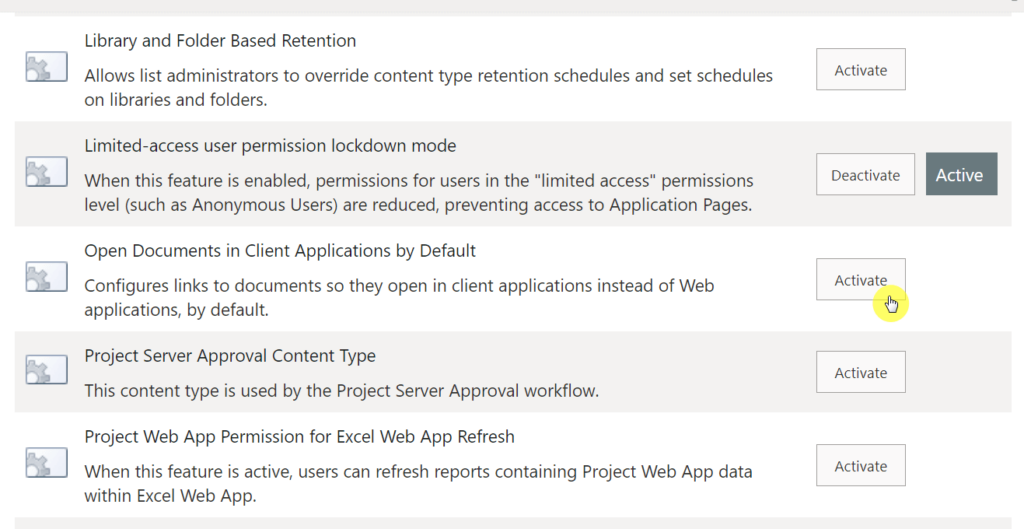 Activate open documents in client applications by default