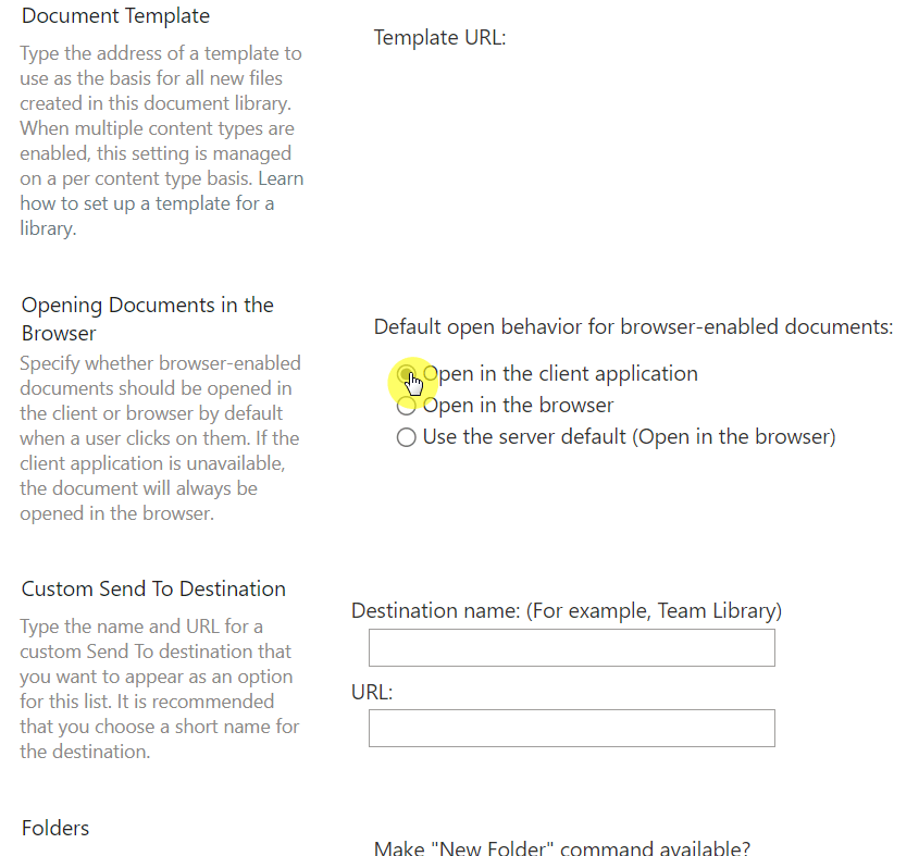 Opening documents in the browser setting