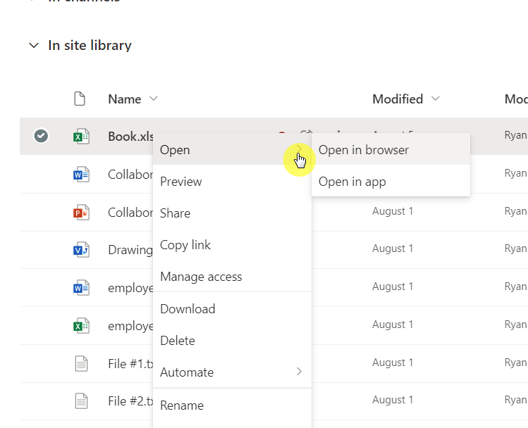 Open options for Office docs in SharePoint