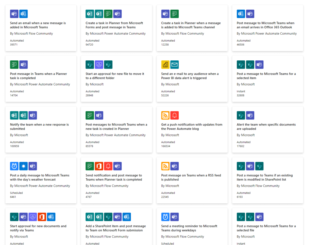 Flow templates for Microsoft Teams