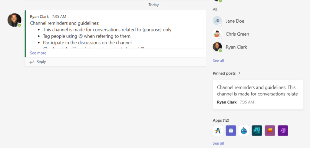 Pinned posts in Microsoft Teams