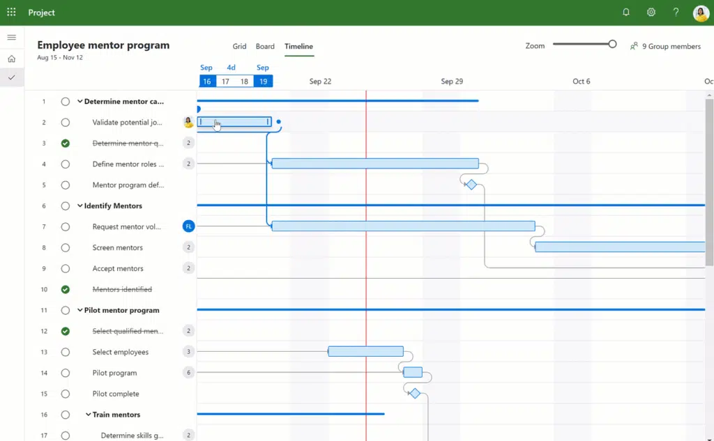 Timeline view in project for the web