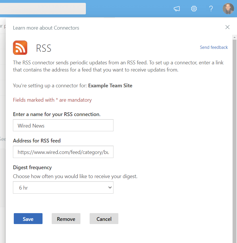 Configure RSS connector