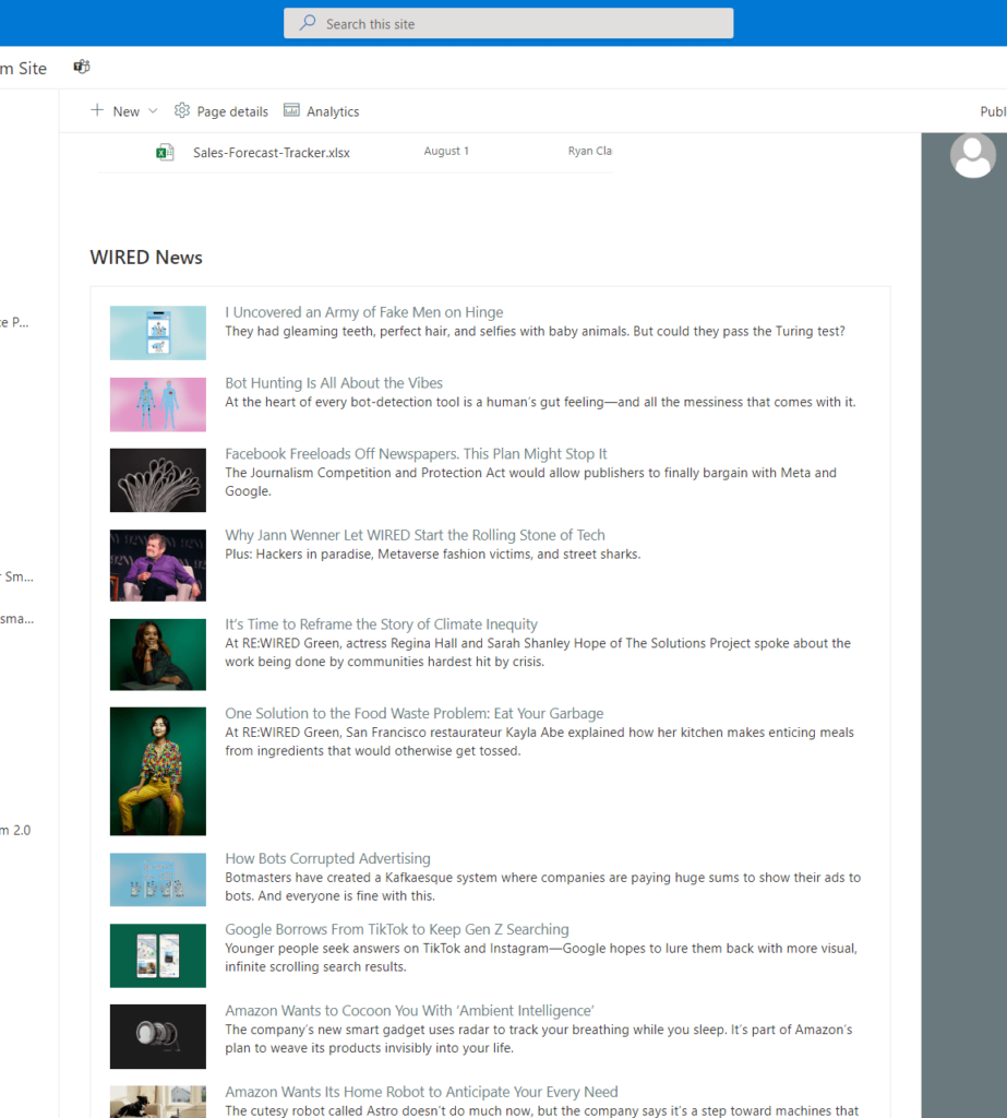 Preview: RSS feed via connector