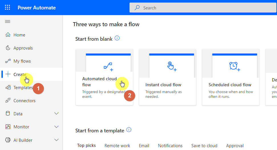 Create: Automated cloud flow