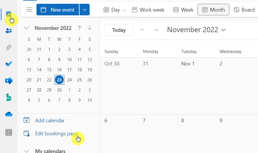 Calendar > Create bookings page